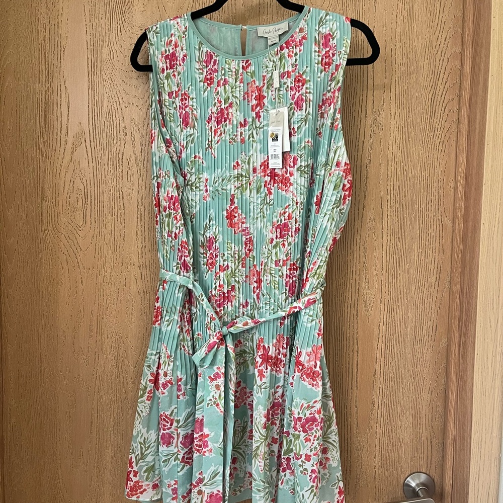 Charlie Paige Aqua and Pink Floral Midi Dress
